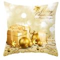 Detail van gouden kerstkussensloop met feestelijke geschenkdoos en sneeuwvlokkenpatronen - Drd200-2 / 45x45 cm