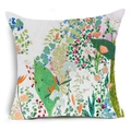Modern abstract floral linen pillow cover with colorful plant illustrations on white base - Tropical Floral Plant Illustration (YMD48-8) / 45x45cm