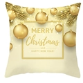 Detail van crème kussensloop met gouden kerstballen en dennentakken voor de feestdagen - Drd200-4 / 45x45 cm