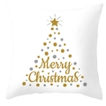 Close-up of a white Christmas cushion cover with a golden dotted tree and Merry Christmas text - Drd200-21 / 18x18 Inch