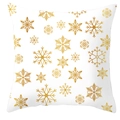 Close-up of golden snowflake patterns printed on white peach skin fabric cushion cover - Drd200-14 / 18x18 Inch