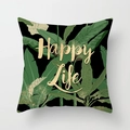 Nordic square pillowcase with green tropical leaves and golden Happy Life print on black - 18x18 Inch / Black Tropical Leaf Happy Life (DRD225-17)