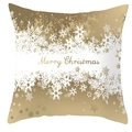 Macro detail of Christmas peach skin pillowcase with golden snowflake and Merry Christmas text - White Gold Gradient Dense Snowflake (DRD200-17)