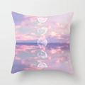 Detail view of pink sky peach skin pillowcase with moon phases and symmetry pattern - Sky Cloud Moon Phase (DRD360-11) / 45x45