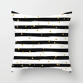 Federa per cuscino moderna a strisce bianche e nere con eleganti pois in lamina d'oro - Stile a Righe con Pois (DRD126-3)