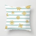 Blue and white striped square pillow case with gold snowflake sequins decor - Blue Snowflake Stripe Style (DRD126-5)