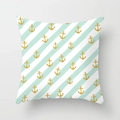 Square throw pillow cover with white mint green stripes and gold anchor pattern - Mint Anchor Style (DRD126-7)