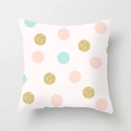 Square pillow cover with decorative pastel pink, mint green, and golden polka dots design - Multicolor Polka Dot Style (DRD126-9)