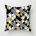 Modern geometric pillow case with black, white, and gold triangles for sofa decor - Black White Gold Wave Patchwork (DRD205-6)