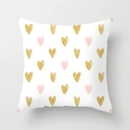 White square pillowcase featuring gold glitter hearts and pink hand-drawn heart patterns - Pink Dots Heart Style (DRD126-13)
