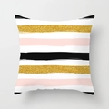 Square pillow cover with gold glitter, pink, and black stripes in a minimalist geometric style - Gold Pink Black Stripe Style (DRD126-15)