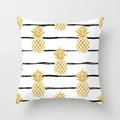 Square pillowcase featuring black horizontal stripes and a golden glitter pineapple print - Black Stripe Gold Pineapple Style (DRD126-16)