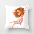 Square throw pillow cover with cute fairy tale girl holding a white rabbit on a swing - 18x18 Inch / Girl Swing Panda (DRD219-2)