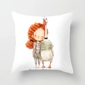 Cute cartoon girl and goose print on white square throw pillow cover for sofa - 18x18 Inch / Girl and Goose (DRD219-3)