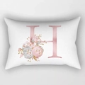 White peach skin rectangle lumbar pillow case with rose gold letter H and floral pattern - Floral Letter H Style (DRD221-H)