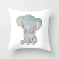 Cute watercolor baby elephant print on white square throw pillow cover for home decor - 18x18 Inch / Bowknot Elephant (DRD219-4)
