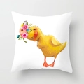 Cute cartoon yellow duck illustration on white square decorative throw pillow cover - 18x18 Inch / Wreath Duck (DRD219-5)