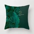 Federa per cuscino tropicale verde scuro con foglie di monstera e scritta dorata - Summer Day Verde Scuro Geometrico (DRD123-3)