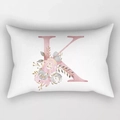 Letter K peach skin throw pillow case with elegant pink floral and leaf pattern - Floral Letter K Style (DRD221-K)