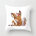 Cartoon animal cushion cover with watercolor deer and rabbit on white background - 18x18 Inch / Deer and Rabbit (DRD219-7)