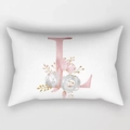 Peach skin long pillowcase with floral gold letter L print for home sofa decor - Floral Letter L Style (DRD221-L)