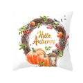 Square Thanksgiving pillow cover with Hello Autumn print, pumpkin and lantern design - Autumn Wreath and Kerosene Lamp Style (DRD450-2)