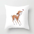Square white pillowcase with watercolor cartoon deer and pink butterfly printed design - 18x18 Inch / Deer and Butterfly (DRD219-8)
