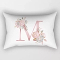 Rectangular peach skin pillowcase with pink floral letter M on white background - Floral Letter M Style (DRD221-M)
