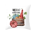 Hello Autumn white throw pillow cover with watercolor pumpkin basket design - Pumpkin and Wooden Basket Style (DRD450-1)