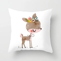 Cute cartoon deer throw pillow cover with floral crown on white square cushion - 18x18 Inch / Wreath Deer (DRD219-9)