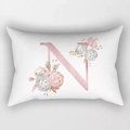 Elegant peach skin long pillowcase featuring watercolor letter N with pink rose flowers - Floral Letter N Style (DRD221-N)