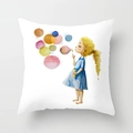 Cute girl blowing bubbles watercolor design on white square decorative pillowcase - 18x18 Inch / Girl Blowing Bubbles (DRD219-11)