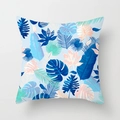 Tropical monstera leaf print square pillow case in blue and pink tones for home decor - Tropical Multicolor Leaves (DRD123-8)