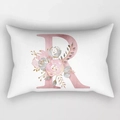 Peach skin pillow cover featuring a floral pink gradient letter R on a white background - Floral Letter R Style (DRD221-R)