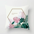 Nordic style pillowcase with tropical leaves and SUMMER DAY gold hexagon print - Summer Day Hexagon Geometric Frame (DRD123-11)