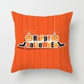 Detail of Happy Halloween peach skin pillowcase with orange pumpkin and bat design - 18x18 Inch / Orange Halloween Pattern (DRD206-2)
