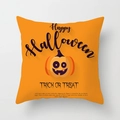 Detailed view of orange Halloween pillowcase with cartoon pumpkin and festive typography - 18x18 Inch / Orange Halloween Pumpkin (DRD206-17)