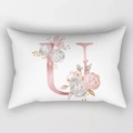 Rectangle peach skin pillowcase featuring floral watercolor letter U on white fabric - Floral Letter U Style (DRD221-U)