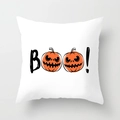 Halloween peach skin pillow cover with Boo text and pumpkin lanterns on white fabric - 18x18 Inch / White Art Font Pumpkin (DRD206-9)