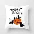 Macro detail of Halloween pillowcase with Happy Halloween text, black cats and pumpkins - 18x18 Inch / Halloween Black Cat Pumpkin (DRD206-11)