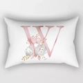 White peach skin lumbar pillowcase featuring floral letter W in pink and gold tones - Floral Letter W Style (DRD221-W)