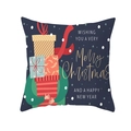 Blue Christmas pillow cover featuring festive gift-giving illustration and Merry Christmas text - 18x18 Inch / Dark Blue Character Holding Gifts Style (DRD314-17)
