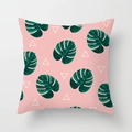 Nordic style pink cushion cover with green monstera leaf and geometric triangle print - Monstera Geometric Triangle (DRD123-14)