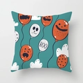 Detail of Halloween peach skin pillowcase with teal background and scary balloon prints - 18x18 Inch / Teal Halloween Balloon (DRD206-20)