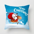 Peach skin pillow cover featuring Santa Claus riding a reindeer with Merry Christmas text - 18x18 Inch / Santa on Reindeer Snow Scene Style (DRD314-18)