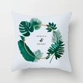 Tropical green leaves and golden text on light blue square cushion cover for home decor - Tropical Circle Frame (DRD123-15)