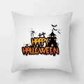 Square peach skin pillowcase with Happy Halloween theme featuring black cat and bats - 18x18 Inch / White Halloween Scene (DRD206-5)