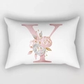 Pink floral alphabet Y printed on a white long rectangular peach skin pillowcase - Floral Letter Y Style (DRD221-Y)