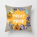 Halloween peach skin pillowcase with spooky pumpkin, ghost and bat prints on white background - 18x18 Inch / Grey Halloween Illustration (DRD206-13)