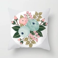 Detailed view of the vintage floral art illustration on a white square cushion cover - White Vintage Floral Art Illustration (DRD175-8)